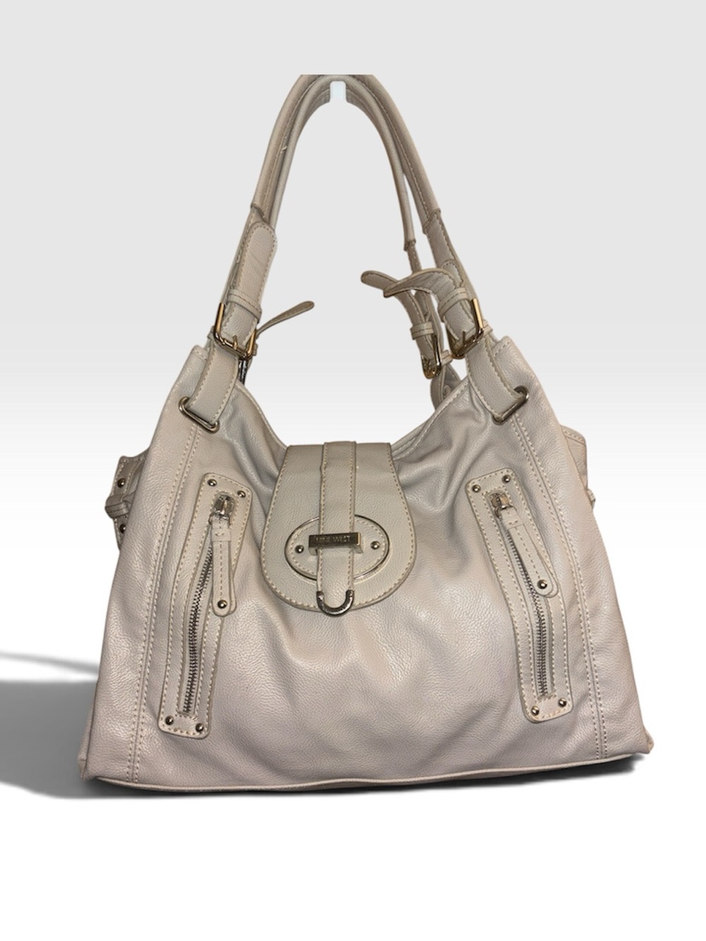 Nine West Y2K Elegant Grey Leather Shoulder Bag with silver Hardware